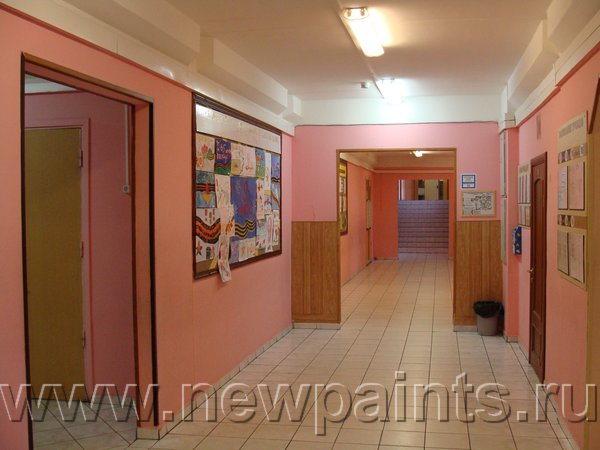 Школа 1995, Москва. Розовая моющаяся краска. Ремонт моющейся краской производился ежегодно в течение 4-х лет. Сумма затрат на годовой ремонт составляет в среднем 30 тысяч рублей.