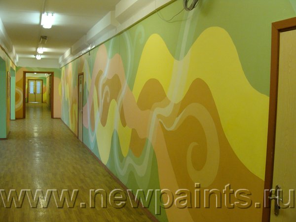 Школа 1995, Москва. Стены: цветная моющаяся краска.
