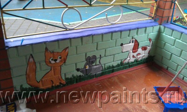 Рисуночки внутри павильона Детского дома №13 (Москва). Выполнены Резиновой краской.